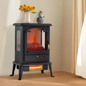 FOOWIN 16-Inch Electric Fireplace Stove: Freestanding, 3-Sided Panoramic Flame Effect, Overheat Protection, 1000-1500W Space Heater for Home & Office