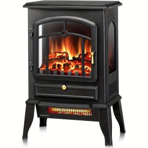 3D Realistic Flame Electric Fireplace Stove with Overheating Protection, 1000W/1500W, Infrared Heater for Bedroom, Study, Indoor Use