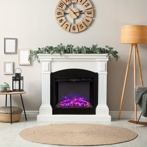 COSTWAY 25 Inch Electric Fireplace, Recessed Fireplace Heater with Overheating Protection, LED Screen & Remote Control with Timer, Adjustable Flame Brightness, 750W/1500W Fireplace Insert, Black