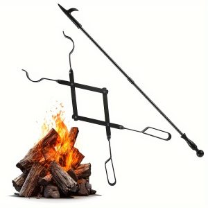 Heavy-Duty 32-Inch Iron Fireplace Tools Set, Campfire Fire Pit Poker Stick, Log Grabber & Tongs for Indoor and Outdoor Use, Ideal for Wood Burning Stoves, Camping, Bonfires & Picnics