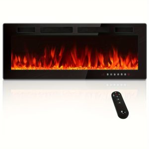 42 Inch Electric Fireplace Recessed And Wall Mounted, Ultra-Thin Silence Linear Electric Fireplace, 12 Adjustable Flame Color & Speed, 750/1500W, Touch Screen Remote Control With 8h Timer