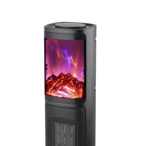 Portable 1500W Space Heater with Fireplace,70 Oscillating PTC Ceramic Heating Tower, Overheating and Tip-Over Protection Fast Heating, Remote for Indoor