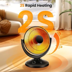 Two-Stage, Oscillating Parabolic Space Heater with Thermostat and Timer,Radiant Dish Heater with Tip-Over and Overheating Protection For Indoor Use